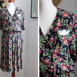 Vintage Royal Garden Party Dress / UK12-14 / Floral Print Dress / 80s French Dress image 1