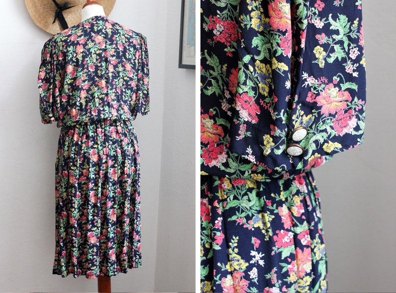 Vintage Royal Garden Party Dress / UK12-14 / Floral Print Dress / 80s French Dress image 3