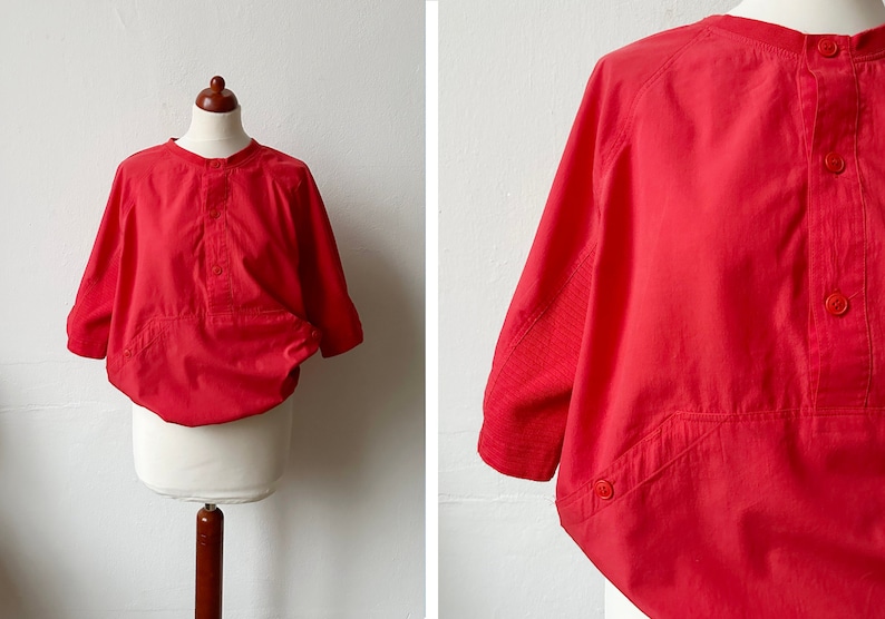 Vintage 80s Red Dolman Sleeve T-Shirt / Size M image 1