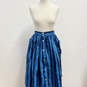 Vintage 80s Blue Stripe Full Skirt / Size S image 2