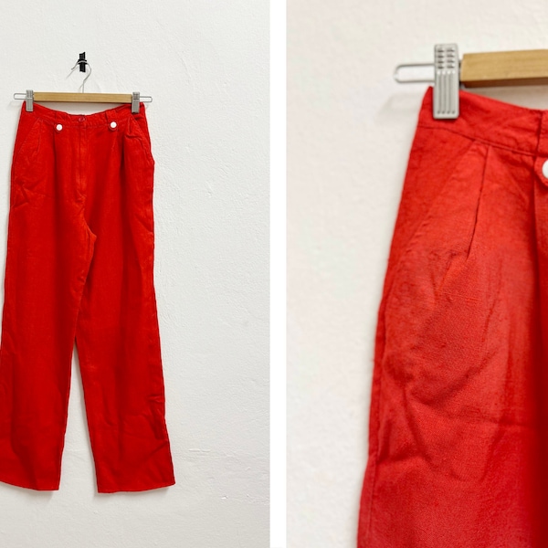 Vintage 80s red pants with white button detail / 25" Waist