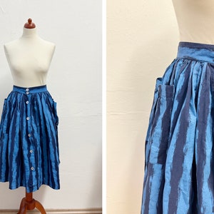 Vintage 80s Blue Stripe Full Skirt / Size S image 1