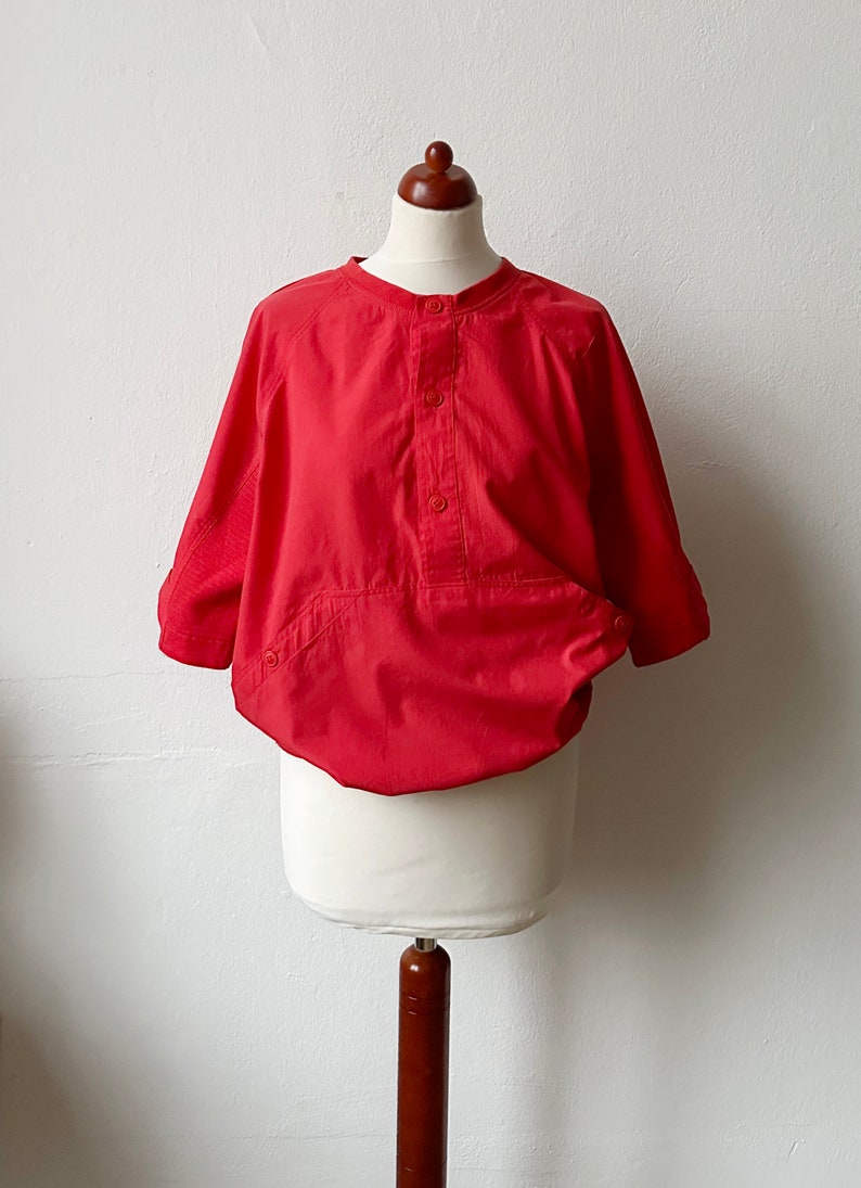 Vintage 80s Red Dolman Sleeve T-Shirt / Size M image 2