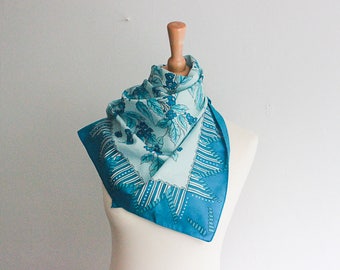 Vintage 70s Blue Printed Scarf