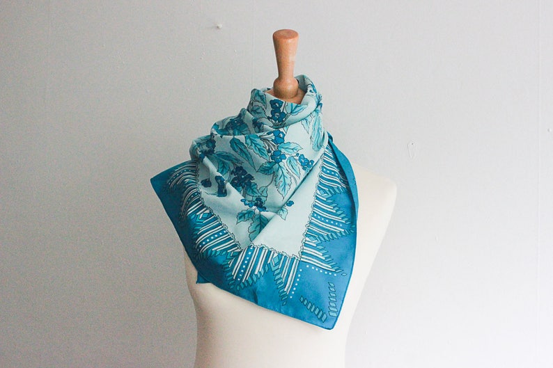 Vintage 70s Blue Printed Scarf image 1