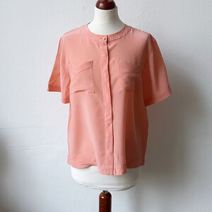 Vintage 80s Pink Orange Short Sleeve Blouse / Size S-M image 2