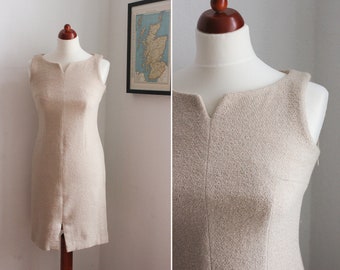 Vintage 60s Beige Boucle Body Con Dress / UK8 / Size XS