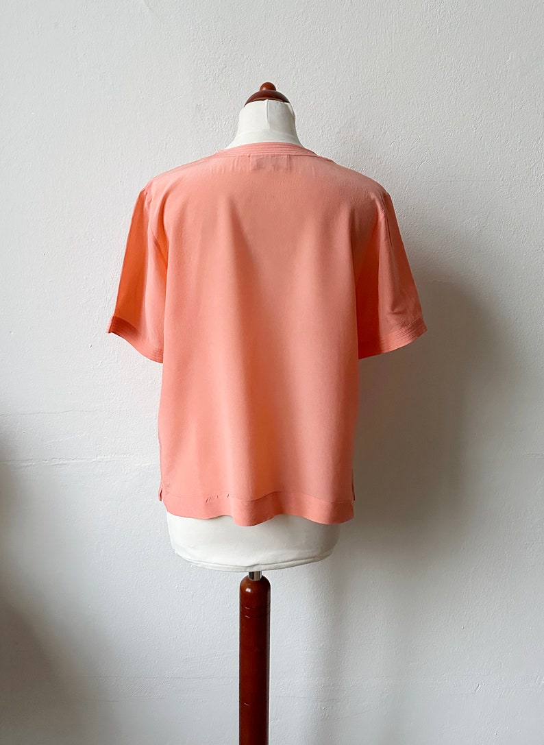 Vintage 80s Pink Orange Short Sleeve Blouse / Size S-M image 4