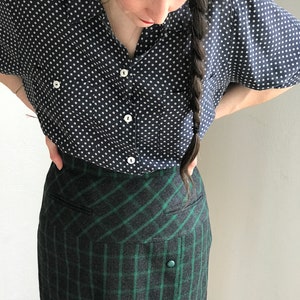 Vintage Check Mate Charcoal Green Pencil Skirt / UK10 / Size S image 3