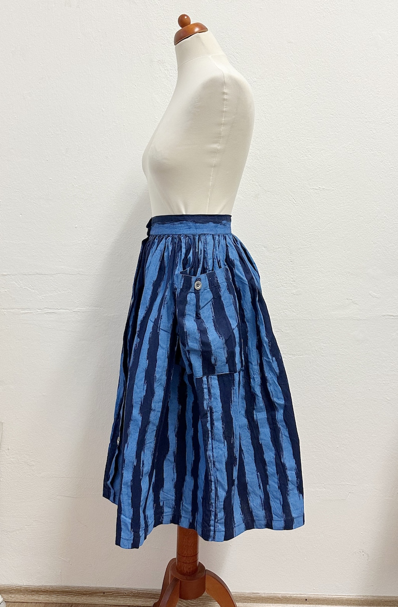 Vintage 80s Blue Stripe Full Skirt / Size S image 4