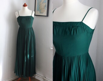 Vintage XS Bottle Green Maxi Dress / Japanese Petite Floor Length Gown / UK6-8