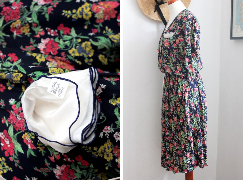 Vintage Royal Garden Party Dress / UK12-14 / Floral Print Dress / 80s French Dress image 2