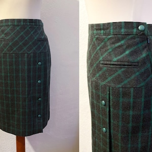 Vintage Check Mate Charcoal Green Pencil Skirt / UK10 / Size S image 1