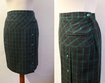 Vintage Check Mate Charcoal Green Pencil Skirt / UK10 / Size S