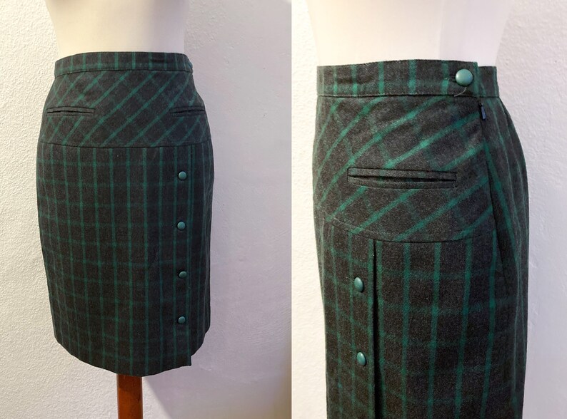 Vintage Check Mate Charcoal Green Pencil Skirt / UK10 / Size S image 1