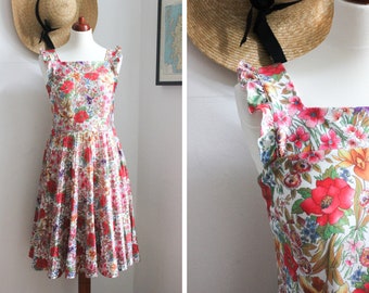 Vintage 60s Mary's Garden Print Dress UK10