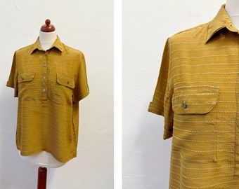 Vintage Mustard Textured Short Sleeve Blouse / Size S