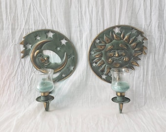 10 x 7 Vintage retired PartyLite metal moon wall candle holder