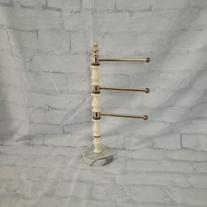 Vintage Towel Cloth Rack Holder Jewellery Stand Marble Base 3 Adjustable Arms