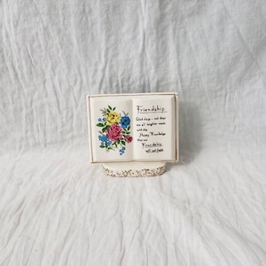 Vintage Ceramic Book Wall Pocket Planter Stand Friendship Quote Made in Japan