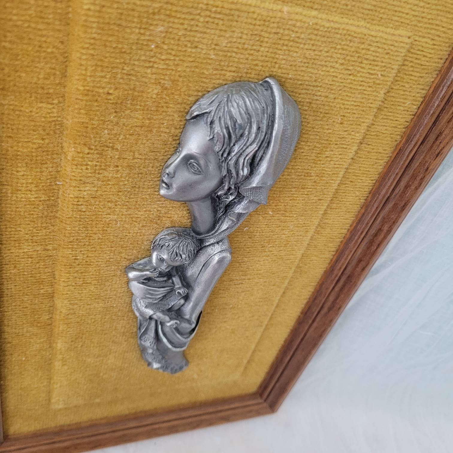 Vintage Italian Peltro Cesellato a Mano Framed Pewter Mother and