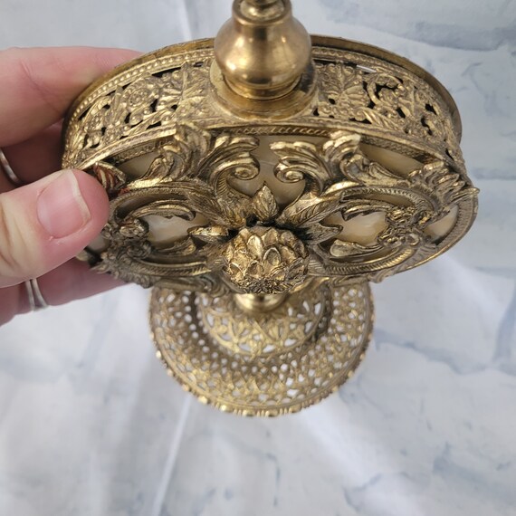 Vintage Ormolu Perfume Bottle Ornate Gold Brass F… - image 5