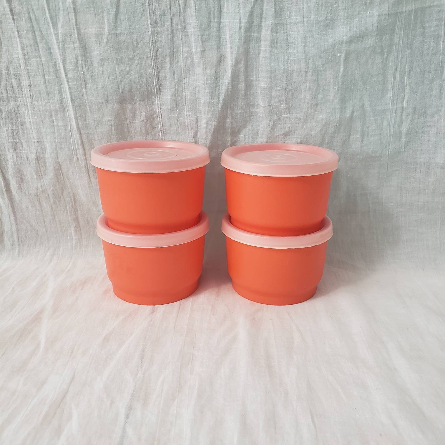 Vintage set of 4 orange Tupperware 2 snack cups small containers