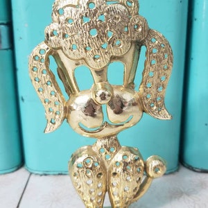 Vintage Earring Holder Gold Metal Poodle Dog Earring Tree Jewellery Display Signed Torino