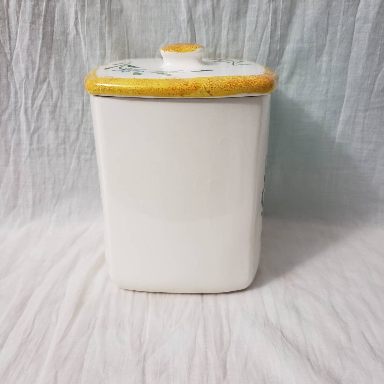 Vintage Ceramic Flour Canister Blue Rooster Floral Design Made in Japan