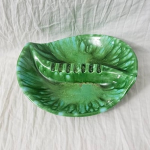Vintage Retro Funky Ashtray Ceramic 1970s Green Turquoise Ashtray Mid Century Modern