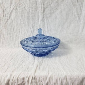Vintage Antique Indiana Blue Depression Glass Dish Bowl with Lid Windsor Pattern