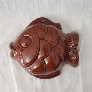 Vintage West German Brown Earthenware Fish Ceramic Pudding Pastry Mold W Germany