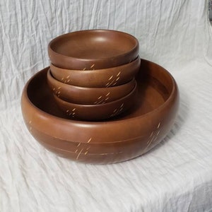 Vintage Baribocraft tazón de ensalada de madera conjunto medio siglo cocina moderna comedor 5 piezas Set