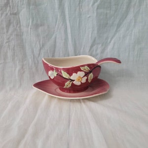 Vintage Staffordshire Hand Painted Rose Bouquet Plate Dish and Spoon Gravy Boat Serving Dish Set