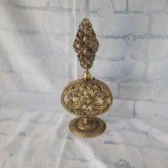 Vintage Ormolu Perfume Bottle Ornate Gold Brass F… - image 1