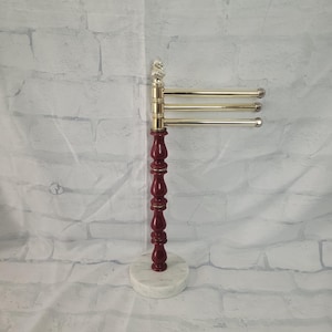 Vintage Towel Cloth Rack Holder Jewellery Stand Marble Base 3 Adjustable Arms