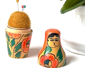 Small Covered Pin Cushion Russian Doll Pin cushion pin cushion case sewing pins case gift for seamstress gift for quilter tangerine 3.75”