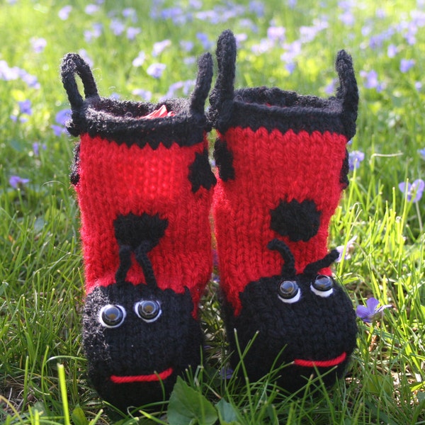 PDF Knitting Pattern for Ladybug Rainbooties for Baby