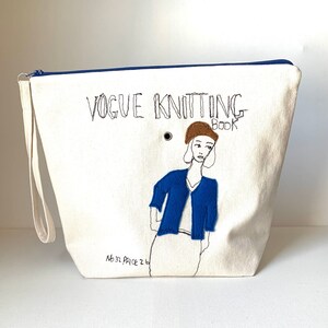 knitting project bag Fabric Yarn Bowl sock project bag wristlet knitting bag gift set DPN cozy Vintage Vogue Knitting Patterns blue