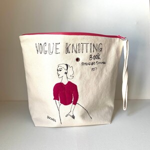 knitting project bag Fabric Yarn Bowl sock project bag wristlet bag travel knitting bag gift set Vintage Vogue Knitting Patterns Pink