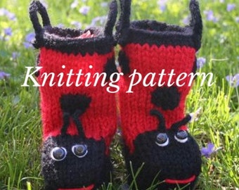 PDF Knitting Pattern for Ladybug Rain Booties for baby/ladybug knitting pattern/knitting pattern for toddlers slippers knit slippers
