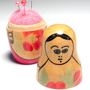 Small Covered Pin Cushion Russian Doll Pin cushion pin cushion case sewing pins case gift for seamstress gift for quilter pink 2 3/4 in