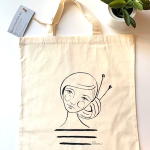Knitting tote/knitting project bag/knitting gift bag/reusable shopping bag/yarn storage bag/gift for knitter/knitting art
