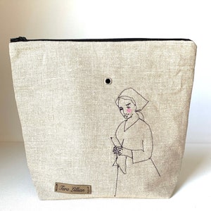Knitting project bag wristlet Fabric Yarn Bowl crochet zipper pouch sock project bag  Freehand stitch art limited edition gift set DPN cozy