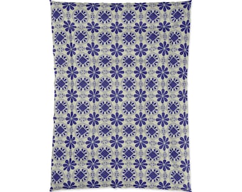 Piumino floreale blu indaco/bianco / Biancheria da letto con motivo floreale blu