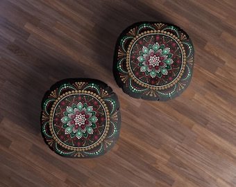 Mandala Dot Art Tufted Floor Pillow Round | Boho Decorative Cushion