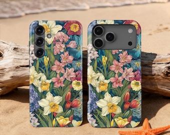 English Cottage Style Flowers Design Phone Case for iPhone 17 16 15 14 13 12 11 Pro Max, Samsung Galaxy S25 S24 Ultra, Google Pixel 9 8 Pro