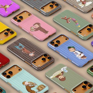 Anpassat roligt telefonskal med apor och ränder för iPhone, Samsung Galaxy, Google Pixel