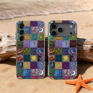Capa para celular com design vintage de azulejos para iPhone 17 16e 15 14 13 12 Mini 11 Pro Max, Samsung S23 S24 S25 FE S26 Ultra, Google Pixel 10 9 Pro