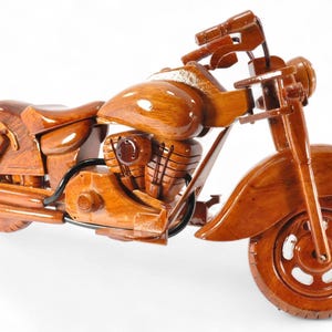 Handcrafted Mahogany Motorcycle Replica – Wood Display Model